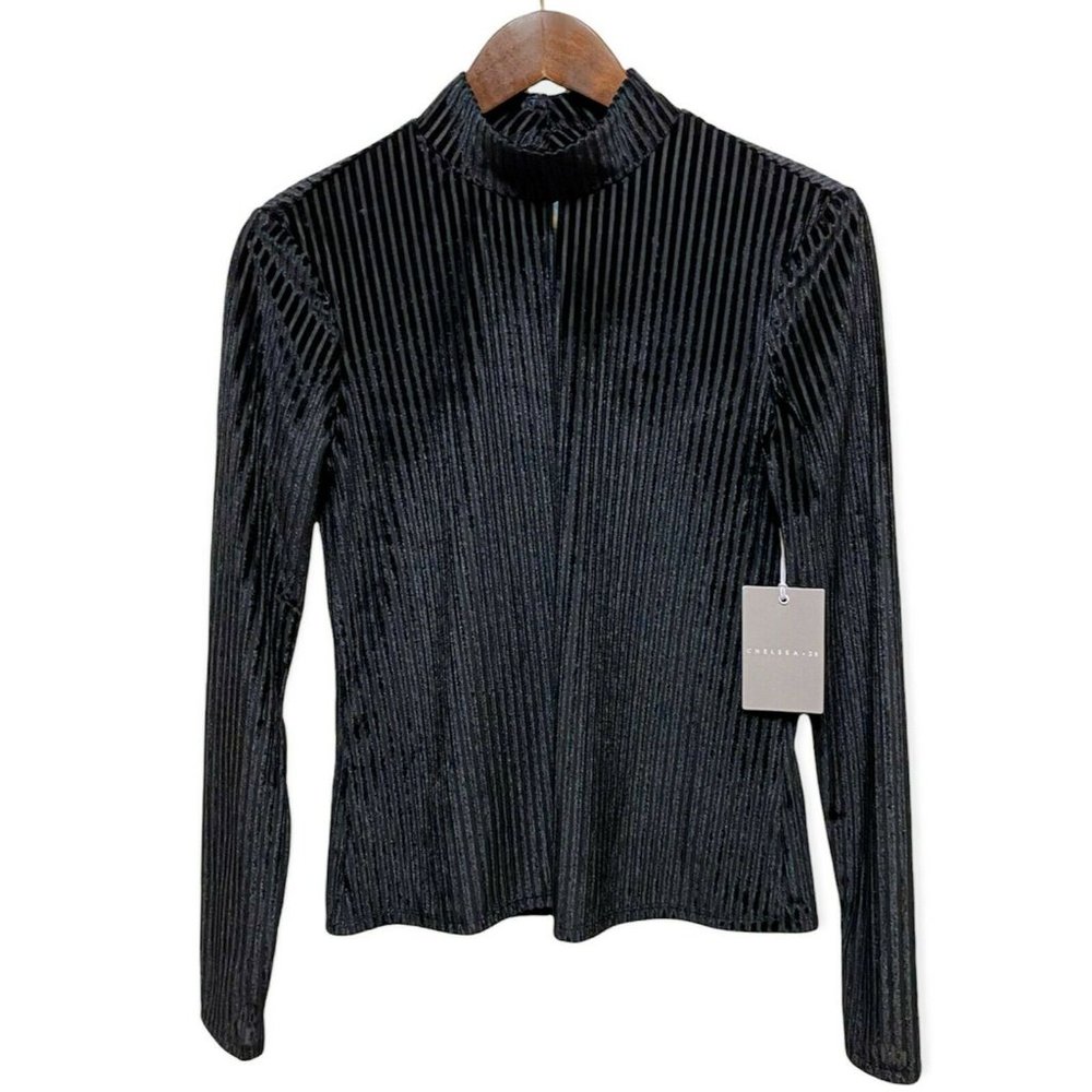 Chelsea 28 Women's Size M Long Sleeve Mock Neck Vertically Ribbed Cocktail Black